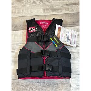 O’Brien pink and black ladies three strap adjustable life jacket size XS